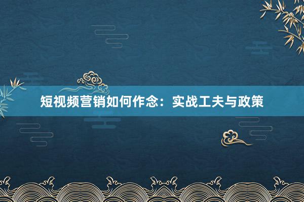 短视频营销如何作念:实战工夫与政策